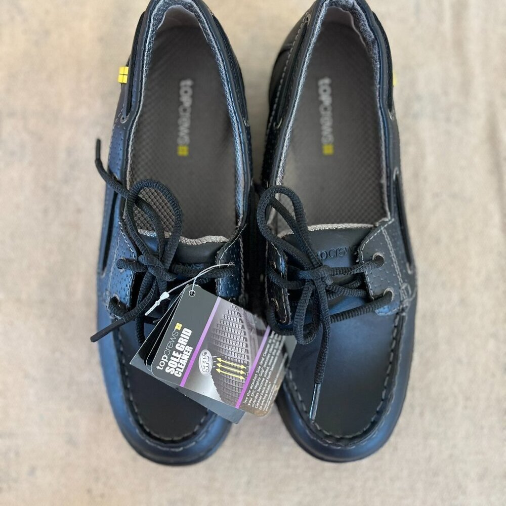 TopCrews Woman's Black Leather Work Slip-Resistant Shoes Sz 10 - Picture 2 of 13